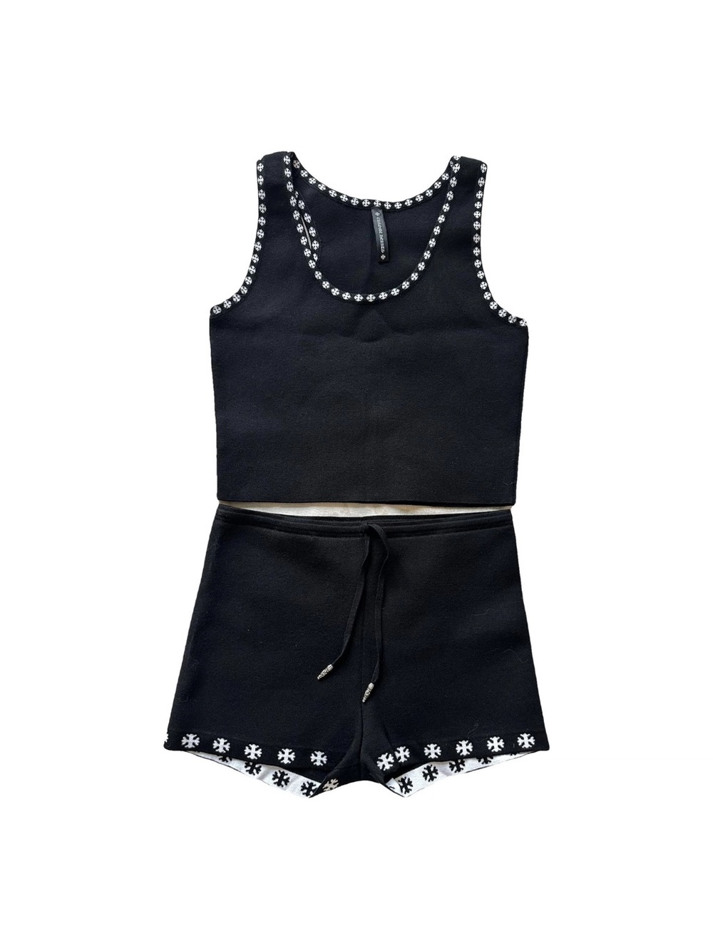 Chrome Hearts Black Tank and Shorts Set with White Trim